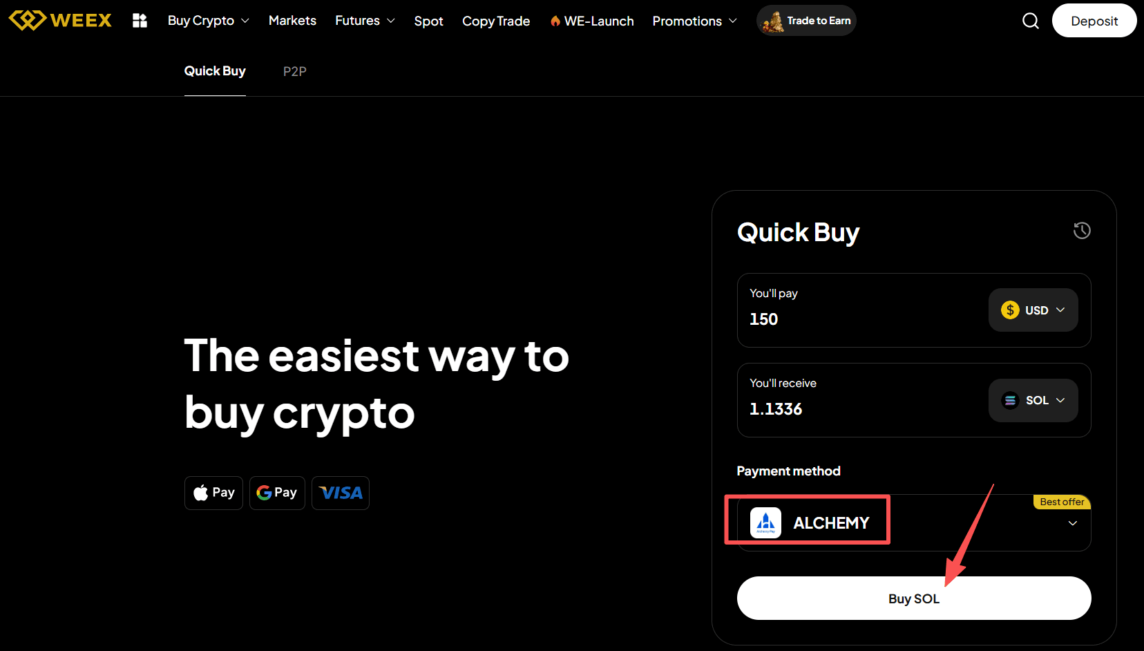 Step3: How to Buy SOL with USD on WEEX OTC?  Web Version