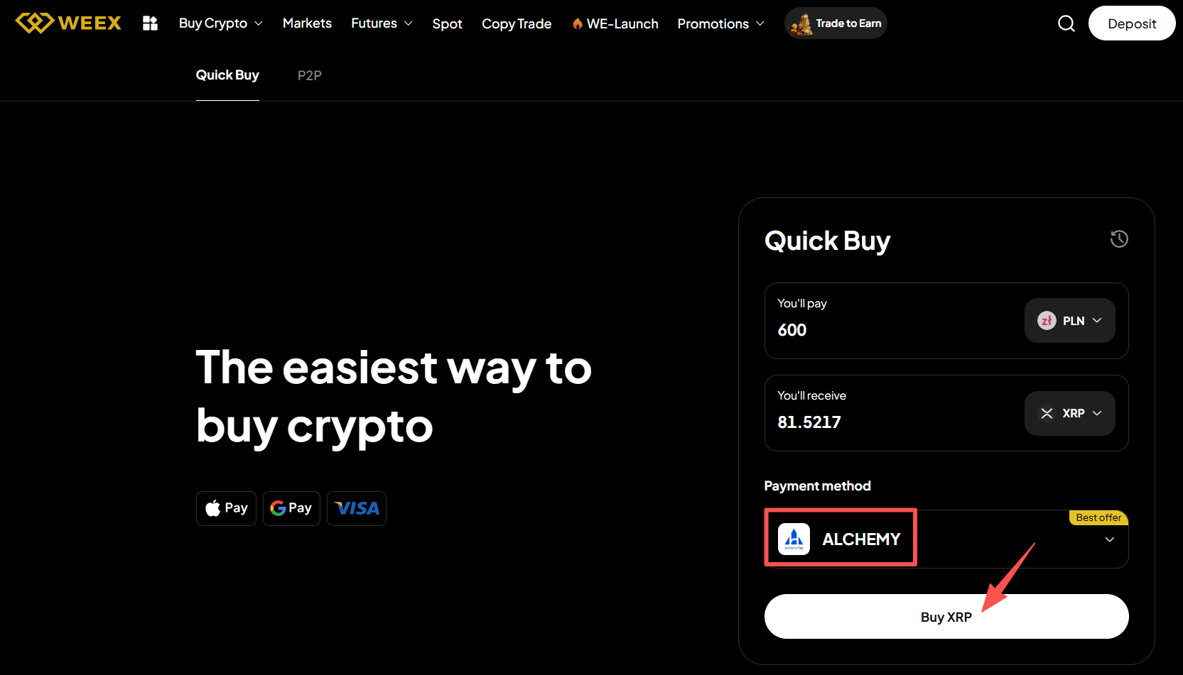 Step3: How to Buy XRP with PLN on WEEX OTC? Web Version