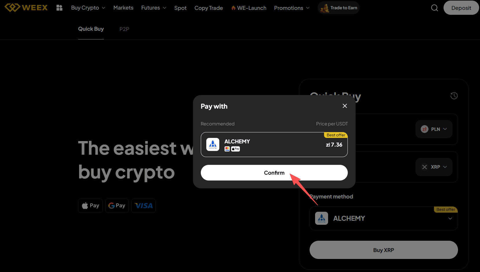 Step2: How to Buy XRP with PLN on WEEX OTC? Web Version